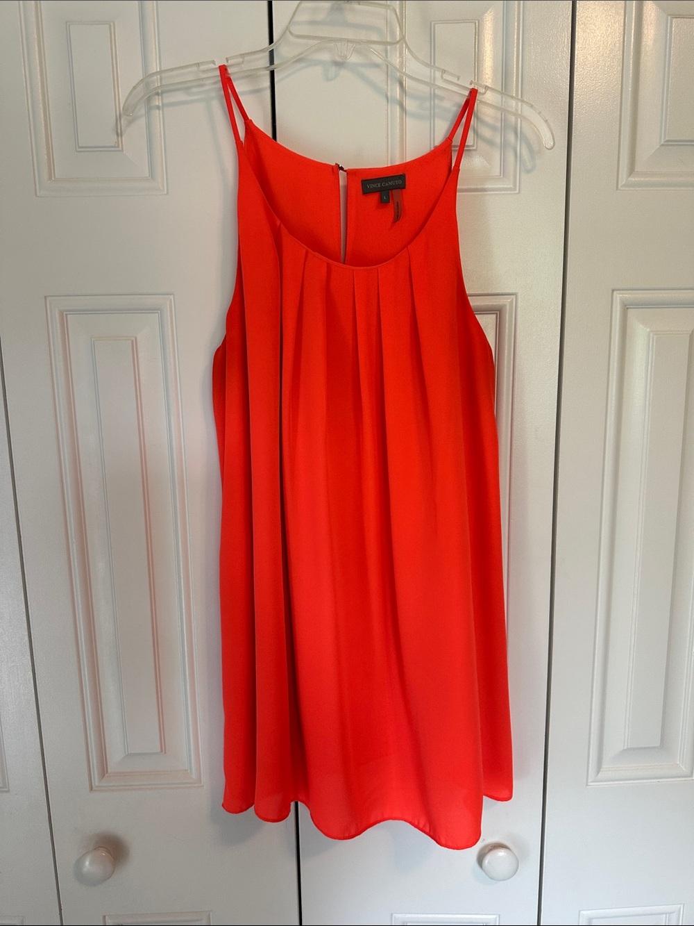 Vince Camuto Neon Orange Pleated Spaghetti-Strap Tunic